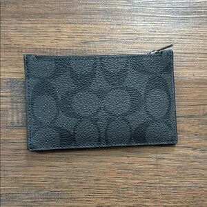 Coach Black Signature Monogram Zip Card Case